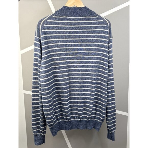 Peter Millar Wells ¼ Zip Merino Wool Linen Pullover Men’s XL Navy White Stripe - Picture 2 of 15